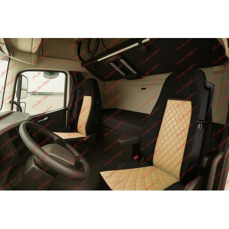 1+1-Set Sitzbezüge aus Kunstleder für VOLVO FH12 EURO 5 2006–2015 – beige-schwarz