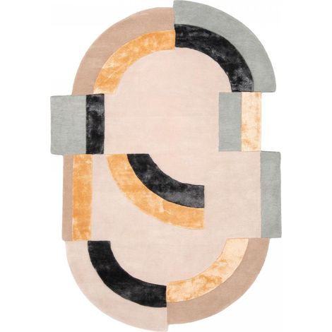 Tapis salon De haute qualité forme original DIAMETRE 160 ROLIN Beige, noir , tapis en laine et viscose pour un aspect doux et soyeux (1/5)