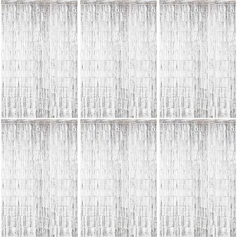 6 Pièces Rideau à Franges Métalliques Argenté 1x2 m Toile de Fond pour Décoration de Fête et d'Anniversaire (1/5)