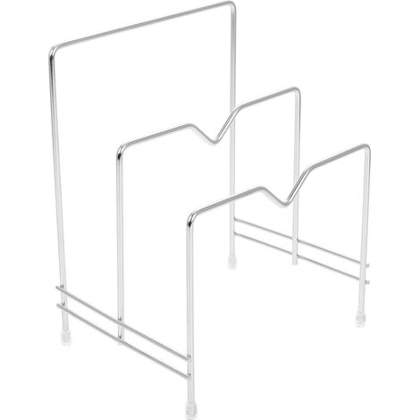 Multifunktionaler Topfdeckel und Schneidebretthalter aus Edelstahl mit 3 Ebenen Platzsparend für Küchenschränke und Schrankorganisation in Silber Zufälliger Stil (1/5)