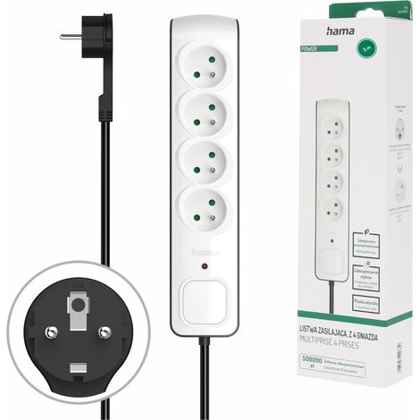 Multiprise, 4 Prises, prot. Contre surtens., Connect. Plat, 3m, nr/BLC (1/5)