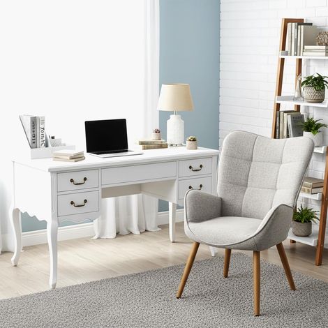 Meuble Cosy Fauteuil de Bureau Scandinave Chaise Ergonomique avec Accoudoirs, Siège de Travail Confortable en Tissu Rembourré, Gris (1/5)