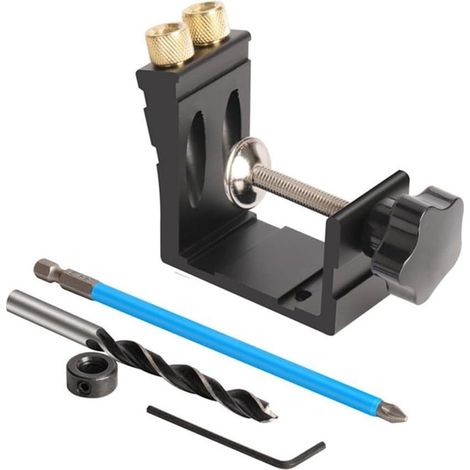 Kit d'outils de Gabarit de Percage Oblique pour Menuiserie,  Amovible Pocket Hole Jig, , pour le Travail du Bois et la Fabrication de Meubles (noir)