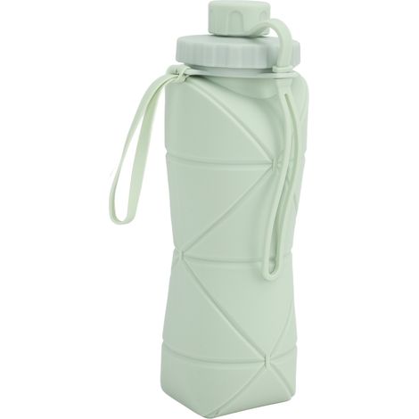 Bouteilles de voyage pliables en silicone 600ml vert, étanches et flexibles, avec bouchon anti-fuite, idéales pour sport, randonnée et gym. (1/5)