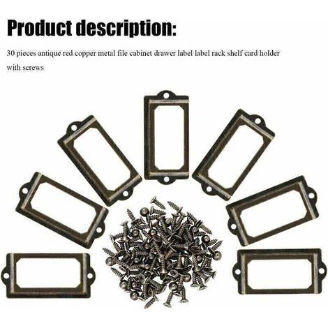 Lot de 30 supports d'étiquettes en métal pour meubles, tiroirs, armoires, cartes, plaques nominatives, cadres avec vis pour bureau, bibliothèque, étagère, bronze, M 70 x 33 mm (1/4)