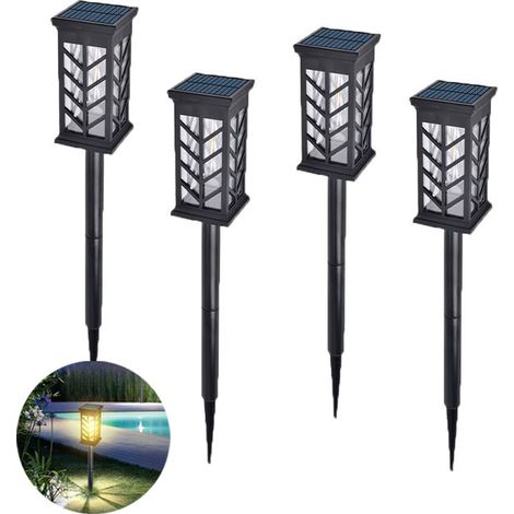 Lot de 4 lampes étanche d'extérieur à brancher au sol, solaires, idéale pour les jardins et les cours (lumière chaude) . (1/5)