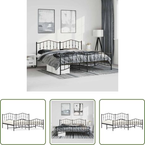 vidaXL Lit avec tête et pied -  Cadre de lit métal sans matelas avec pied de lit noir 193x203cm (1/5)