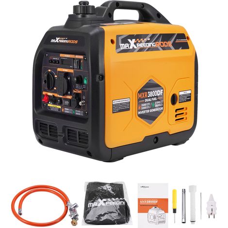 Maxpeedingrods – Groupe électrogène Inverter 3500W essence/GPL – Démarreur à mains – Autonomie 20h LPG – 2 prises USB et 230V – Faible bruit 58dB