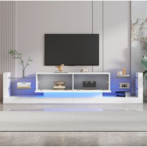 Mueble TV 181x38x38 cm en paneles de madera blanco, LED, con almacenamiento para salón FloraGrace (1/5)