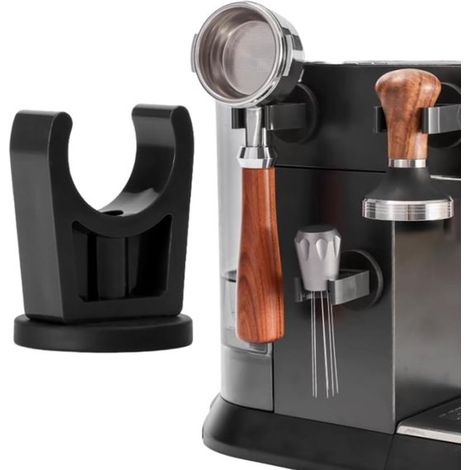 Ein Set aus 3 Wandhalterungen zum Aufhängen von Espressotampern, Siebträgern und Kaffeerührstäbchen mit Durchmessern von 51 mm, 54 mm bzw. 58 mm.