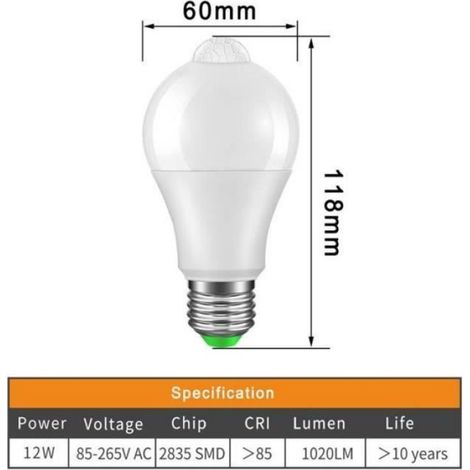 Ampoule LED à capteur de mouvement E27 - Blanc chaud - IP42 PIR 18W (1/4)