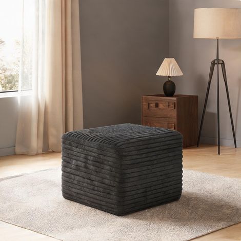 Pouf rectangulaire en tissu côtelé slate gris 65 x 60 x 38 cm (1/5)