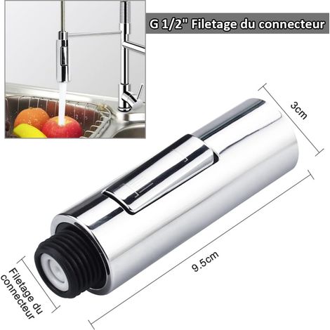 Robinet de cuisine avec douchette extractible à 2 modes, pommeau de douche de rechange en plastique pour salle de bain et cuisine. (1/4)