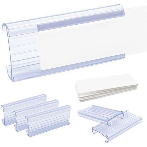 Porte-étiquettes pour étagères métalliques, lot de 30 clips en plastique avec étiquettes amovibles. (1/5)