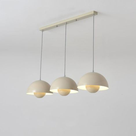 Lustre suspendu moderne en métal – Abat-jour globe beige – Luminaire réglable pour îlot de cuisine – Style milieu du siècle pour salon et restaurant (1/2)