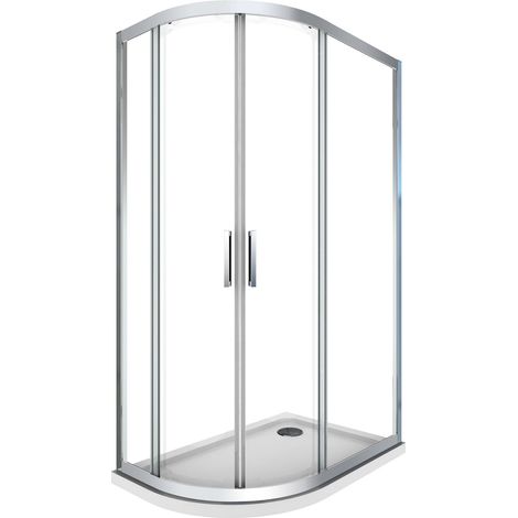 Box de ducha en vidrio de 6 mm, esquinero curvo semicircular, perfil cromado reversible, plato de ducha incluido, H. 190, 80x120 derecho