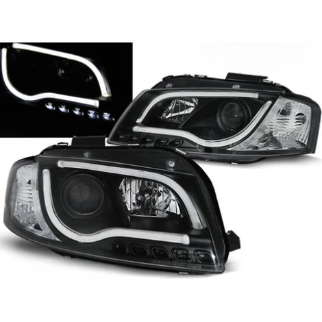 Paire de feux phares Audi A3 8P de 2003 a 2008 TubeLight led LTI noir-27360989 (1/2)