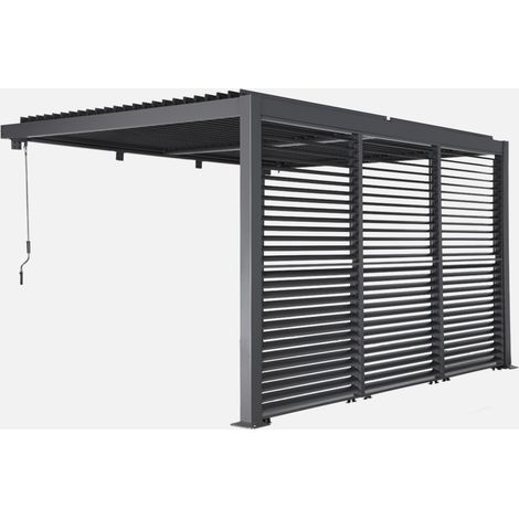 Pergola bioclimatica in alluminio addossata 4x3m + 3 persiane 130cm con lamelle orientabili (1/4)