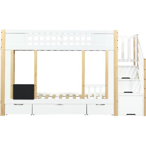 Letto a soppalco per bambini 90x200 cm con scala contenitore, 3 cassetti e lavagna (1/5)