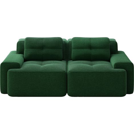 Divano Modulare 2 Posti in Velluto a Coste, Seduta Profonda, Braccioli Larghi, Verde (1/5)