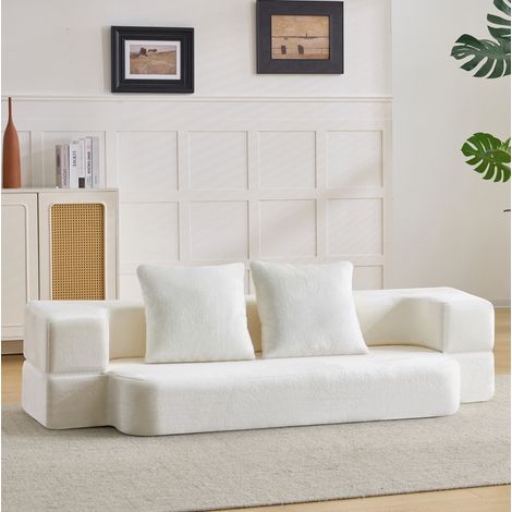 Sofá cama de 2 plazas 190x102x42 cm de espuma blanco, sin montaje, para salón – MEUBLIV (1/5)