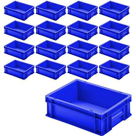BRB 16x Euro-Stapelbehälter mit 2 Griffleisten, LxBxH 400x300x120 mm, 11 Liter (blau)