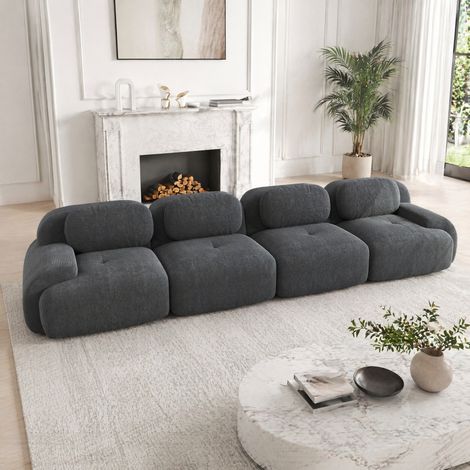 Divano modulare angolare 4 posti in tessuto corduroy grigio OKWISH (1/5)