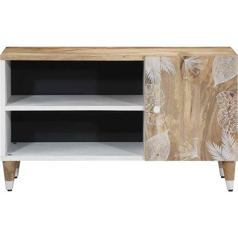 Meuble TV Banc TV Armoire TV 80x31,5x46 cm bois massif de manguier (1/5)