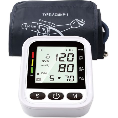 Elektronisches Oberarm-Blutdruckmessgerät – Professionelles, intelligentes Blutdruckmessgerät mit Erkennung von Herzrhythmusstörungen, verstellbarer Manschette und hintergrundbeleuchtetem LCD-Bildschi (1/5)