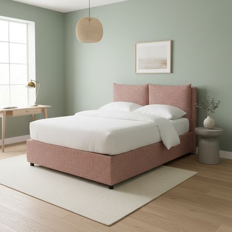 Letto Singolo Todmorden, Sfoderabile, Contenitore Made in Italy, Rosa (1/5)