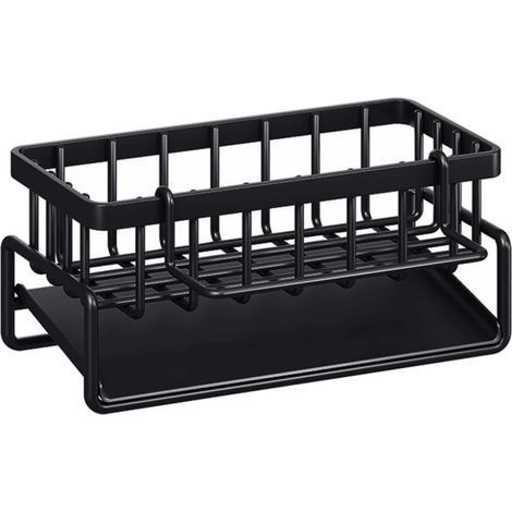 Noir, Organiseur d'évier de Cuisine Porte éponge en Acier Inoxydable Rangement Eponge Cuisine Accessoires de Cuisine avec Plateau de Vidange et Porte Serviettes (1/5)