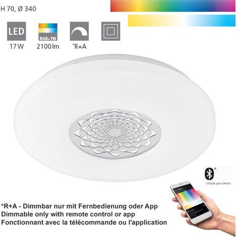 Plafonnier LED EGLO 33248 Crosslink CAPASSO-C blanc H:7cm Ø:34cm dimmable 2700-6500K avec fonction Connect (1/5)