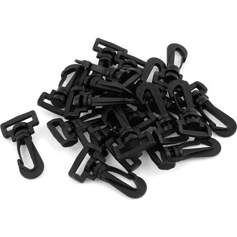 Mosquetones de plástico con bisagra giratoria, paquete de 20 - Mosquetones negros, 20 mm - Paquete de 20 - Mosquetones de plástico duraderos para todo tipo de bolsos - Paquete de 20