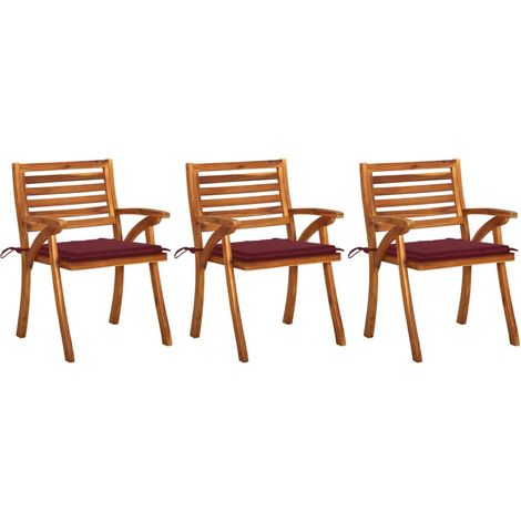 Sillas de comedor jardín con cojines 3 uds madera maciza acacia