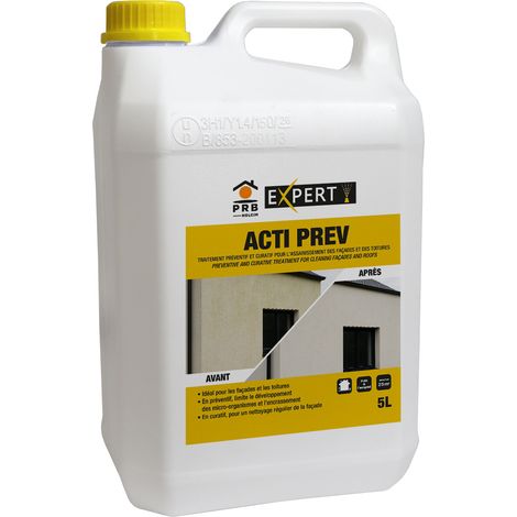 Traitement Anti-Dépôts Verts PRB Préventif et Curatif 5L - Élimine Mousses, Lichens, Moisissures - Incolore - Façades, Murs et Toitures Extérieurs (1/2)