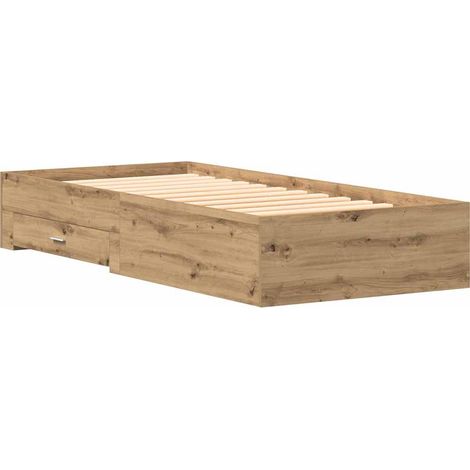 Lit simple,Lit adulte,Cadre de lit avec tiroirs chêne artisanal 90 x 200 cm CFW1763659 (1/5)