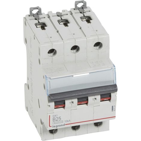 Disjoncteur DX³6000 arrivée haute et départ bas à vis 3 Pôles 400V 25A courbe B 3 modules LEGRAND 407534 (1/2)