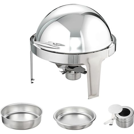 Chauffe-Plat Rond 6 Qt (Lot de 2) en Acier Inoxydable, avec Couvercle et Support, Idéal pour Buffet et Réceptions (5 Personnes Min.) (1/5)