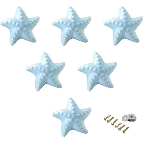 Ensemble de 6 poignées en céramique en forme d'étoile de mer pour meubles de chambre d'enfant, 45 mm x 45 mm (1/4)