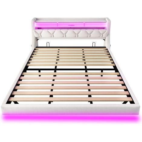 Cama capitoné 180 x 200 cm beige en terciopelo con cabecero abatible y LED (1/5)