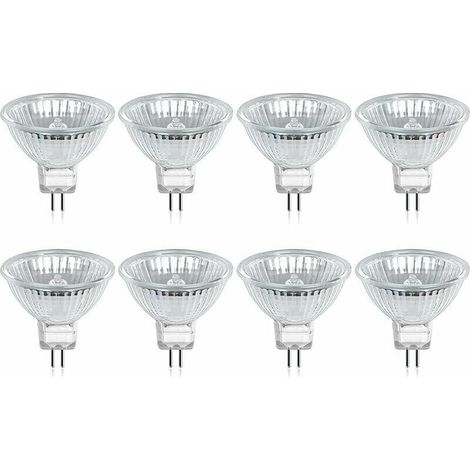 Bombilla halógena GU5.3 MR16 de 35 W y 12 V, luz blanca cálida de 2800 K, regulable, cubierta de vidrio, 400 lúmenes, foco de repuesto de 2 pines, paquete de 8 (1/5)