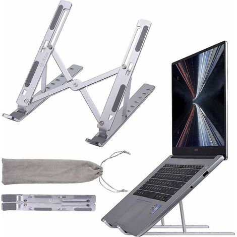 Desktop-Laptopständer, ergonomischer und tragbarer Aluminiumständer, faltbar, 5 Neigungswinkel, rutschfest, silberfarben. (1/5)