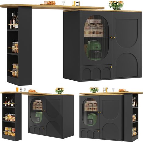 Bar pivotant à 360°, table haute (corps 138 x 39 x 102 cm), meuble de bar à café, comptoir à manger pivotant avec rangement, îlot de cuisine, trois portes avec rangements de porte, cloisons amovibles, (1/5)