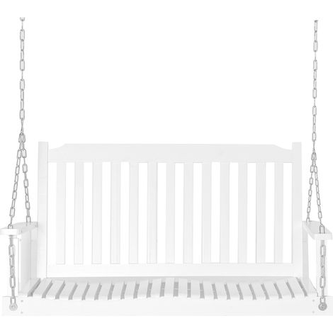 Balançoire de jardin pour 2 personnes, banc suspendu, bois massif, patio, terrasse, jardin, blanc, 117 x 69 x 60 cm