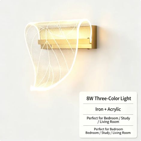 Applique murale moderne en forme de feuille, applique LED tricolore 8W, en fer forgé et acrylique, lumière d'ambiance blanc chaud. (1/5)