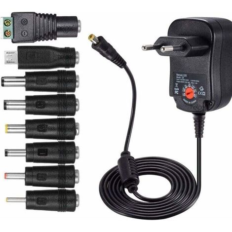 12-W-Universal-Netzteil (AC/DC) für 3 V, 4,5 V, 5 V, 6 V, 7,5 V, 9 V und 12 V mit 8 wählbaren Adapteranschlüssen, max. 1000 mA, 115 cm Ladekabel