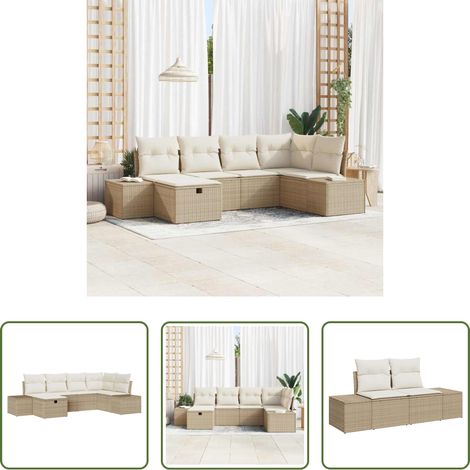 vidaXL Poly-Rattan - Gartensofa-set mit Kissen 6 pcs Beige Poly-Rattan (1/5)