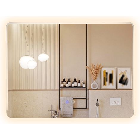 LED-Badezimmerspiegel mit 3-farbiger Beleuchtung, beschlagfrei, 80 x 60 cm