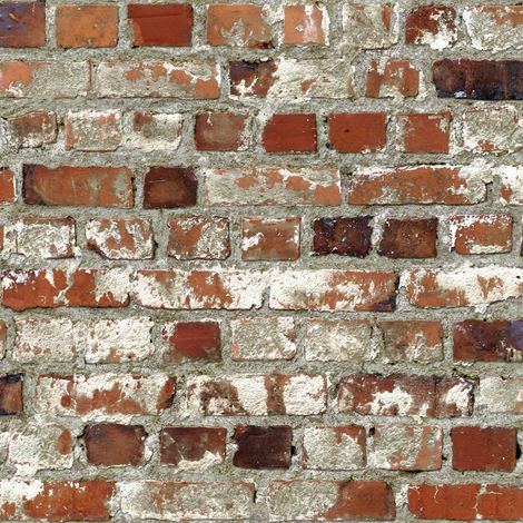 Stone Slate Loft Brick Effect Wallpaper Orange Grey Rustic Weathered Muriva (1/4)