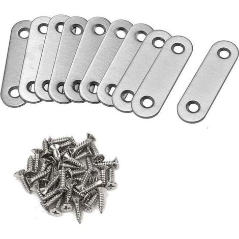 Équerre de fixation - Fixation Droits Plats Plaques - Acier Inox - 60mm - Lot de 10 - 2 Trous (1/4)